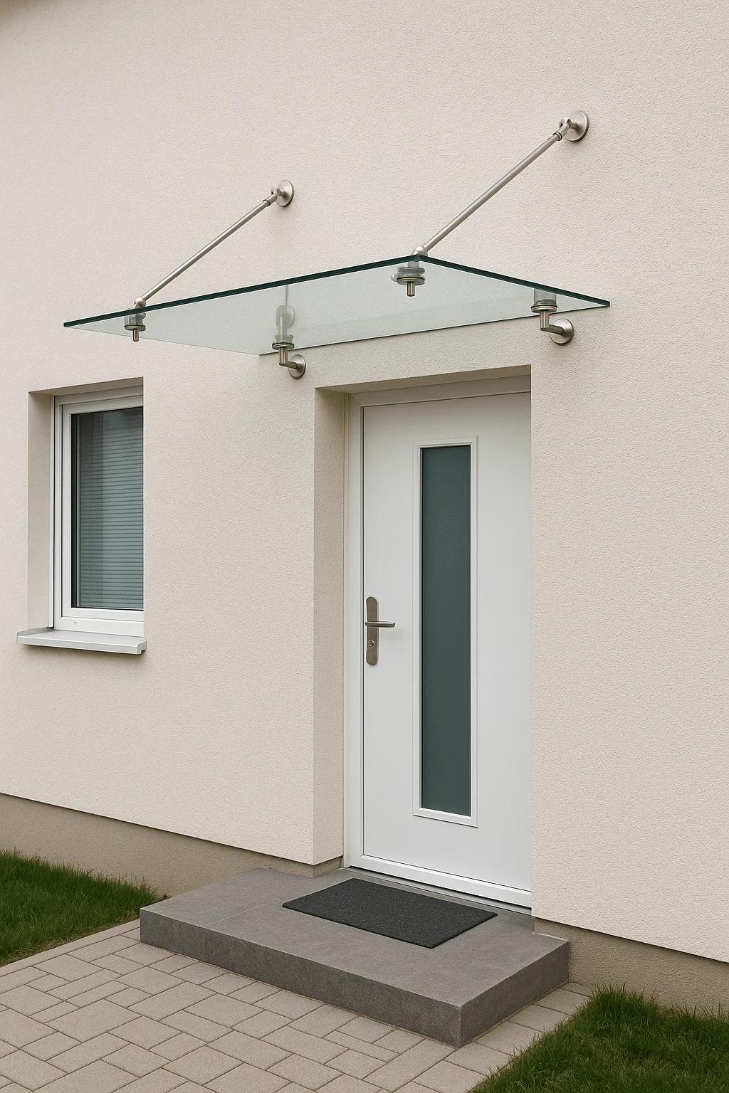 Vordach aus Edelstahl mit Glas