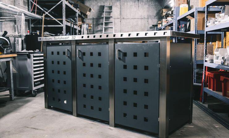 Mülltonnenbox V2A Edelstahl für 3 Tonnen